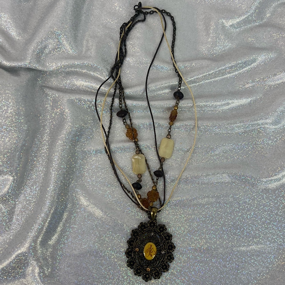 Necklace boho pendant Elegant Black and Gold Pendant strings stacked